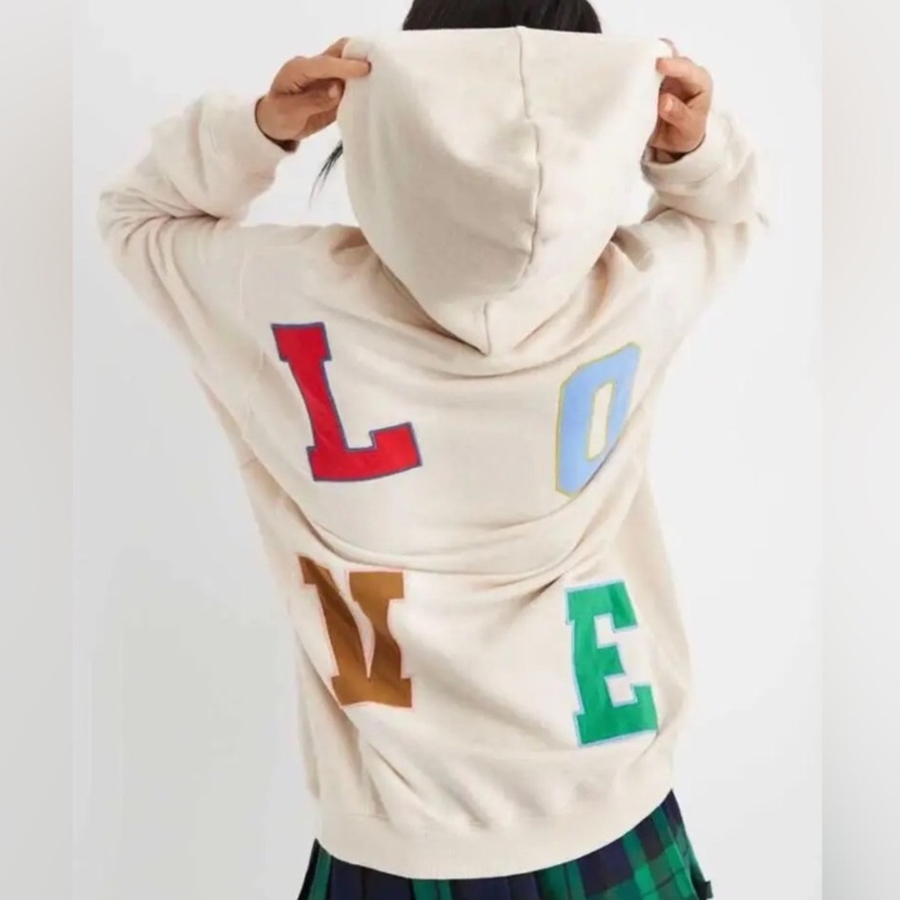 aerie Cream Hoodie with Colorblock 'LOVE' Lettering